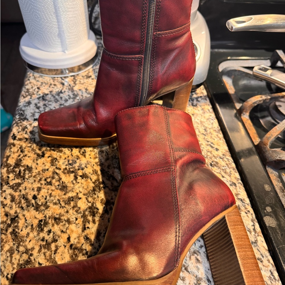 Elegant Red Leather Women's Boots
